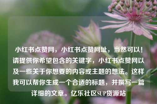 小红书点赞网，小红书点赞网址，当然可以！请提供你希望包含的关键字，小红书点赞网以及一些关于你想要的内容或主题的想法	。这样我可以帮你生成一个合适的标题	，并撰写一篇详细的文章。亿乐社区SUP货源站  第1张